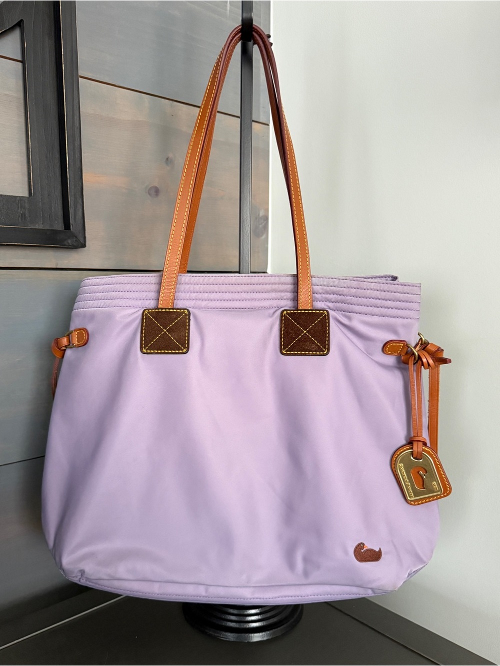 Dooney & Bourke Lavender Nylon Tote with Tan Leather Trim